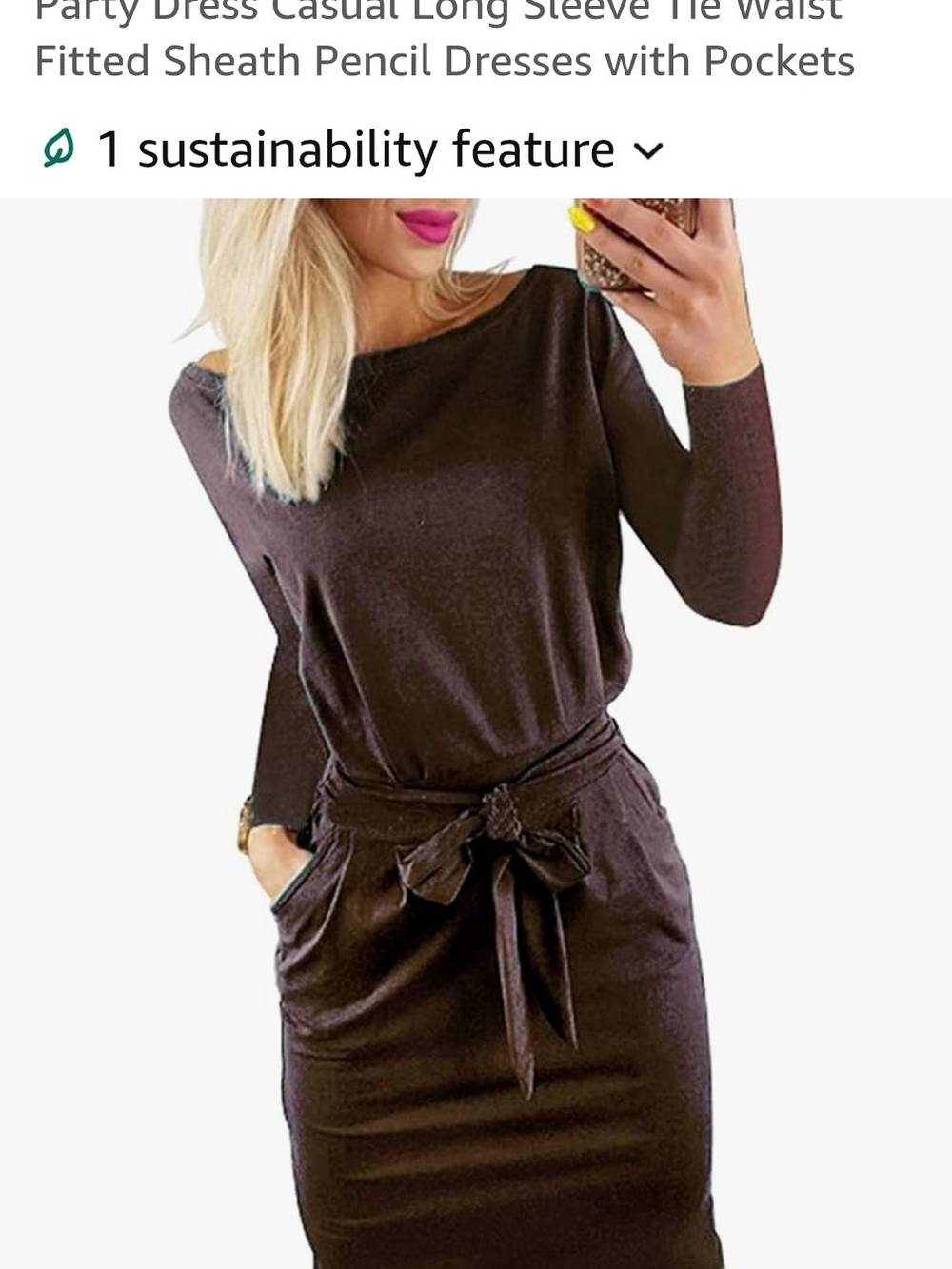 Tie-Waist Long Sleeve Mini Dress in Dark Brown